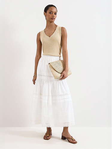 Rosa Broderie Tiered Cotton Skirt