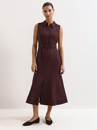 Elspeth Brown Linen Midi Dress