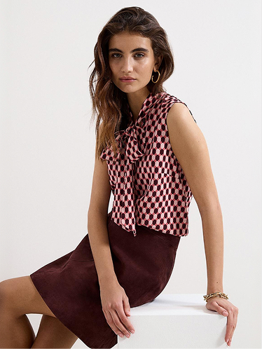 Junie Tie Neck Geo Print Sleeveless Top
