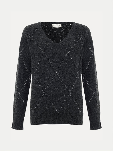 Fenia Alpaca Blend Diamond V Neck Jumper