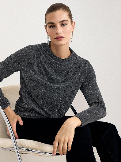 Frosty Sequin Embellished Cowl Neck Top