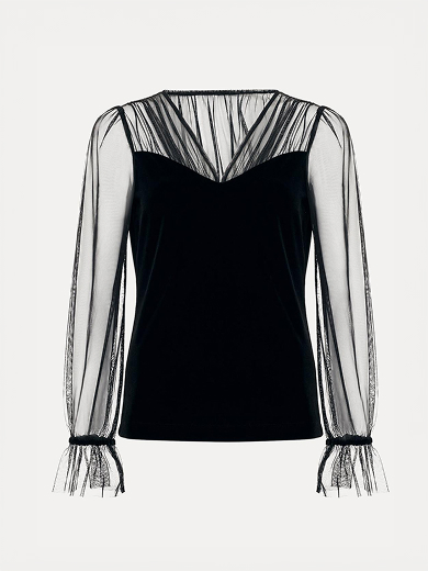 Cindy Velvet and Mesh V-Neck Top