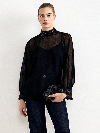 Bethany Sequin Neck Batwing Top