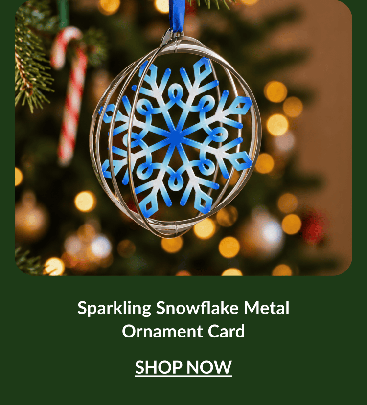 Mobile product row highlighting Sparkling Snowflake, Charming Candy Cane, Santa Sleigh Ride, and Magic of Christmas ornament cards