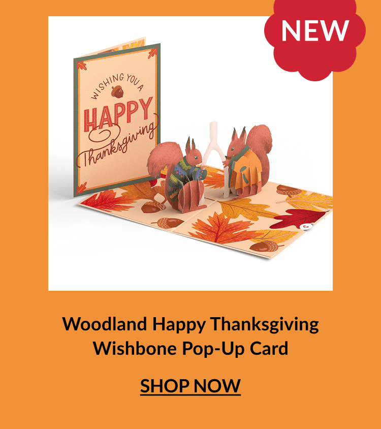 Mobile Woodland Happy Thanksgiving Wishbone Pop-Up Card with autumn woodland details