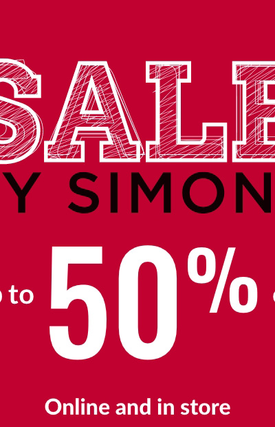 Sale by Simons; Up to 50% off; Online and in store