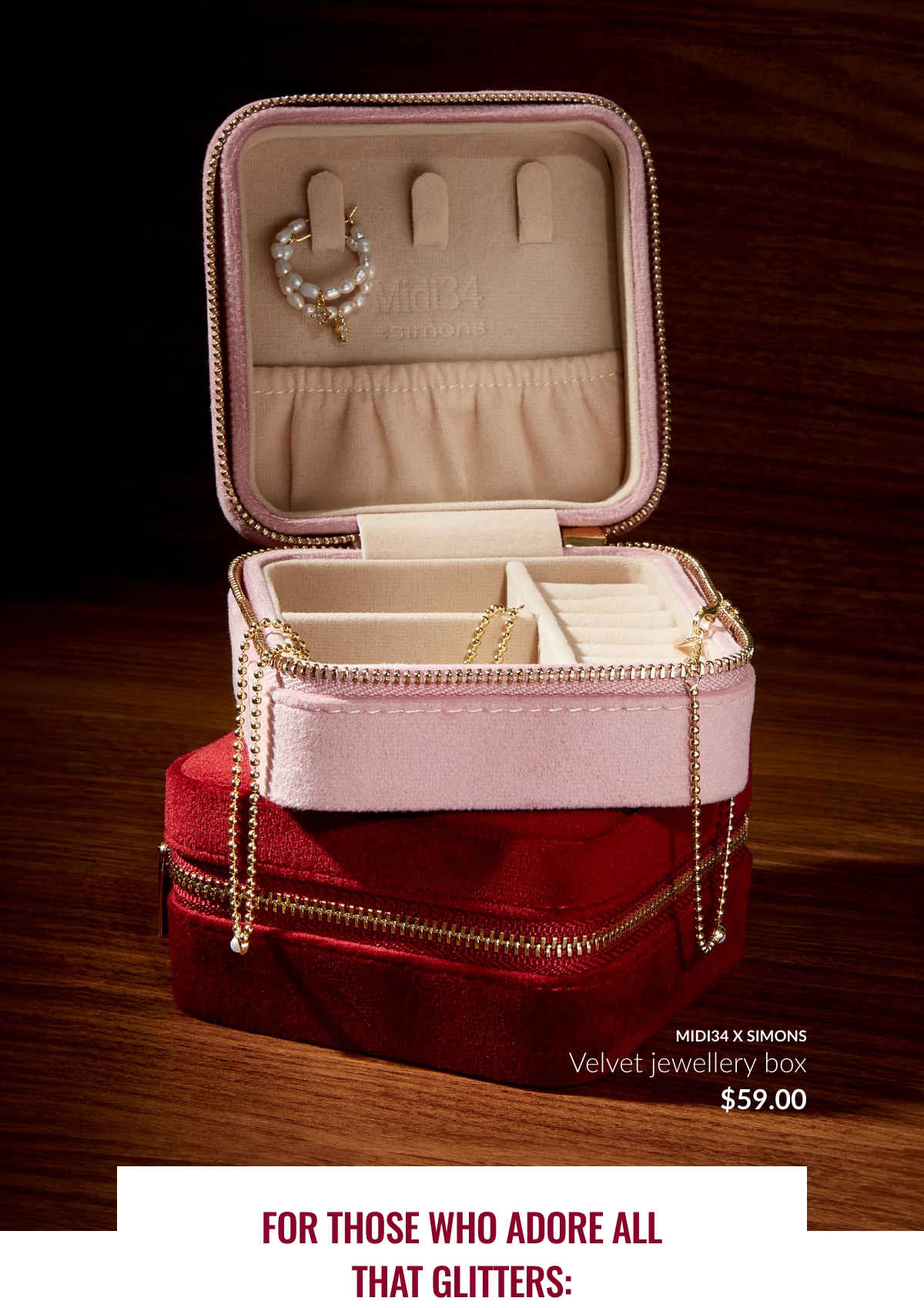 For those who adore all that glitters: velvet jewellery box by Midi34 X Simons at $59.00