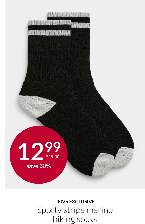 i.FiV5 exclusive; Sporty stripe merino hiking socks; 12.99$ instead of 19$