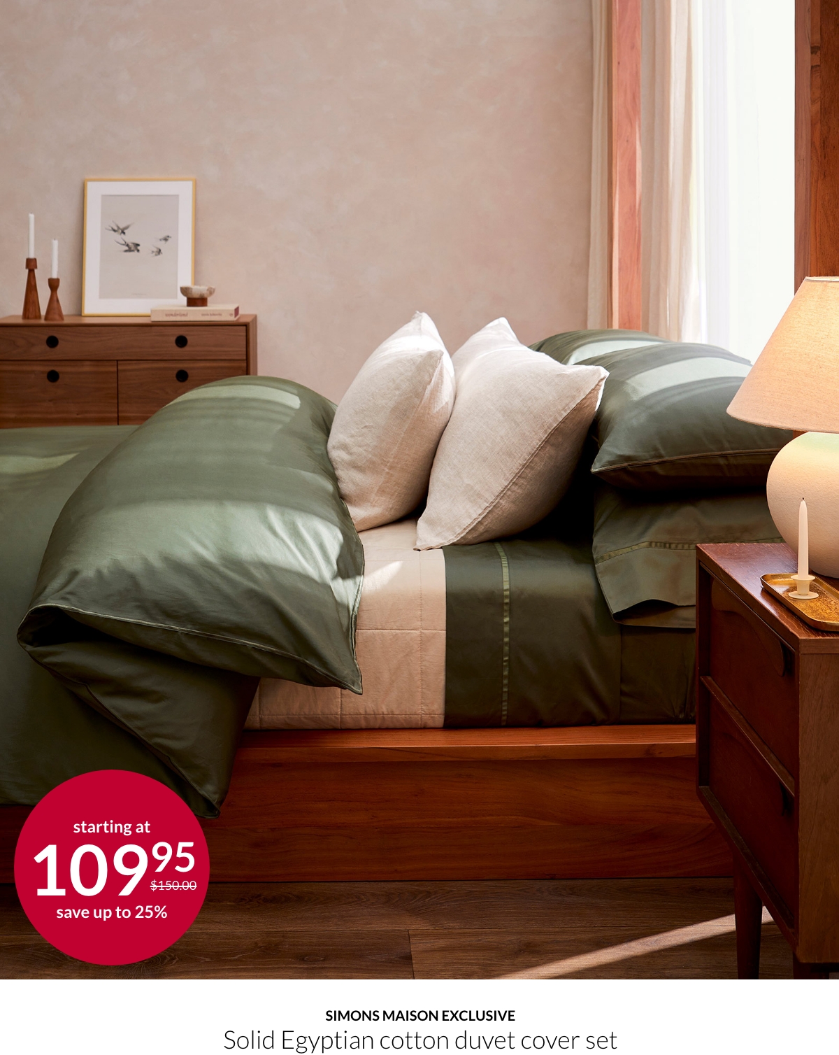 Simons Maison exclusive Solid Egyptian cotton duvet cover set starting at 109.95$ instead of 150$.