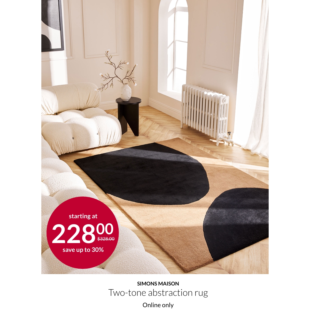 Simons Maison Two-tone abstraction rug starting at 228$ instead of 328$.