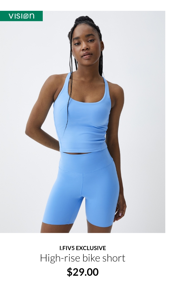 Blue high-rise bike short at 29$