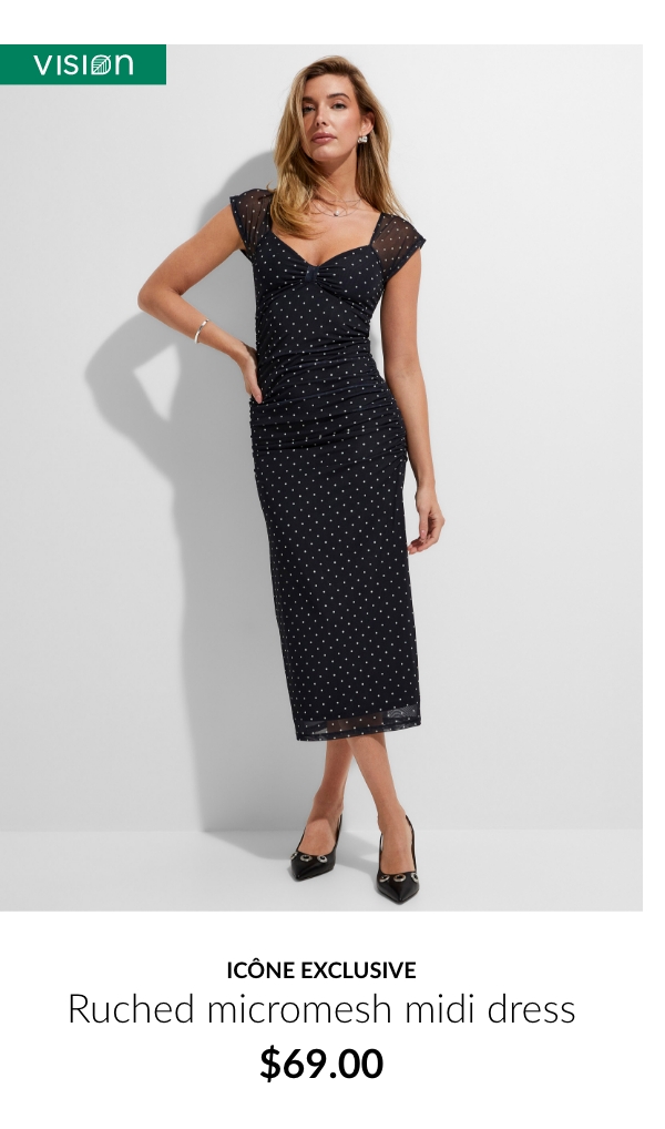 Icône exclusive Ruched micromesh midi dress at 69$