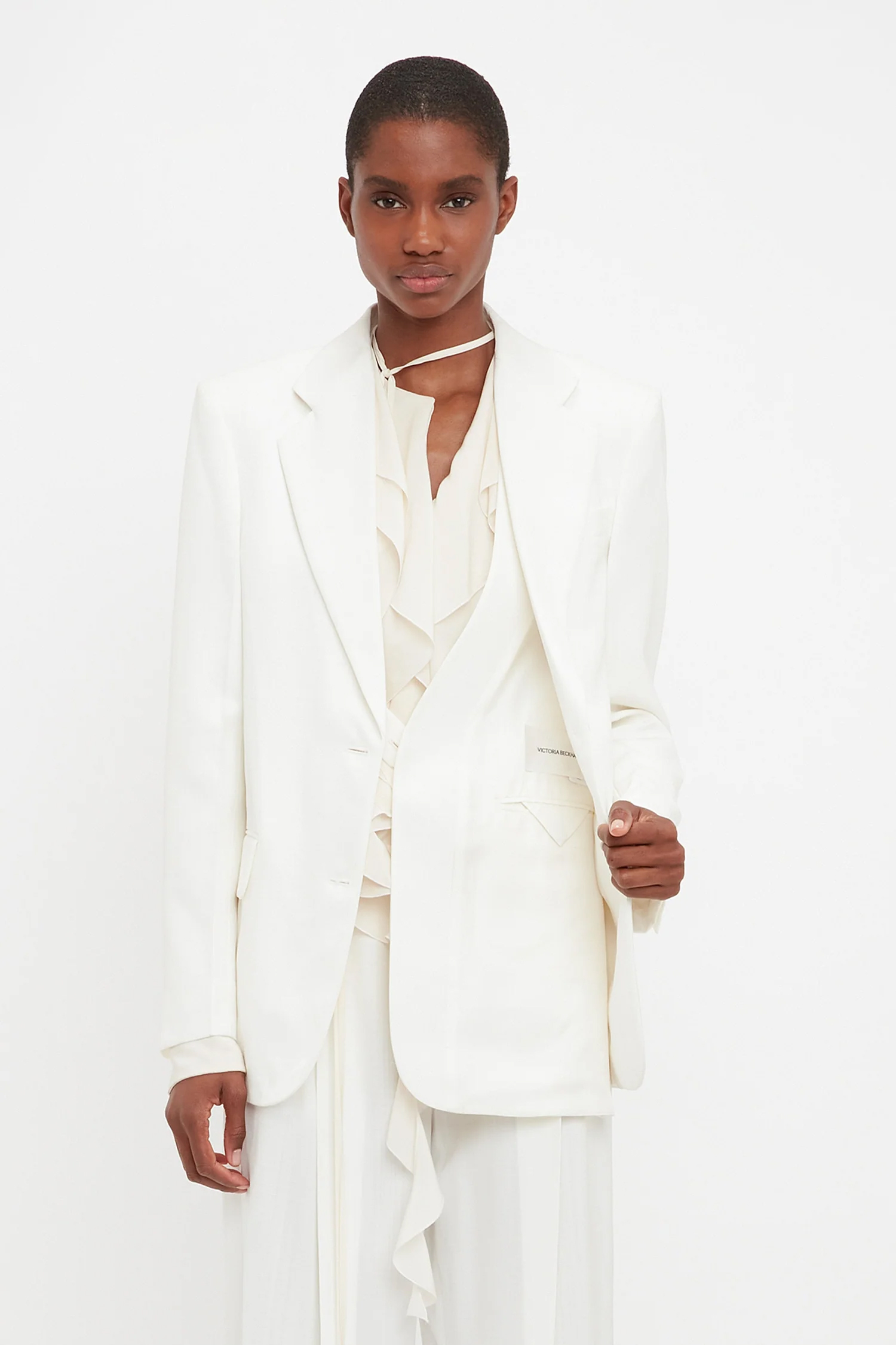 Asymmetric double Layer jacket in white