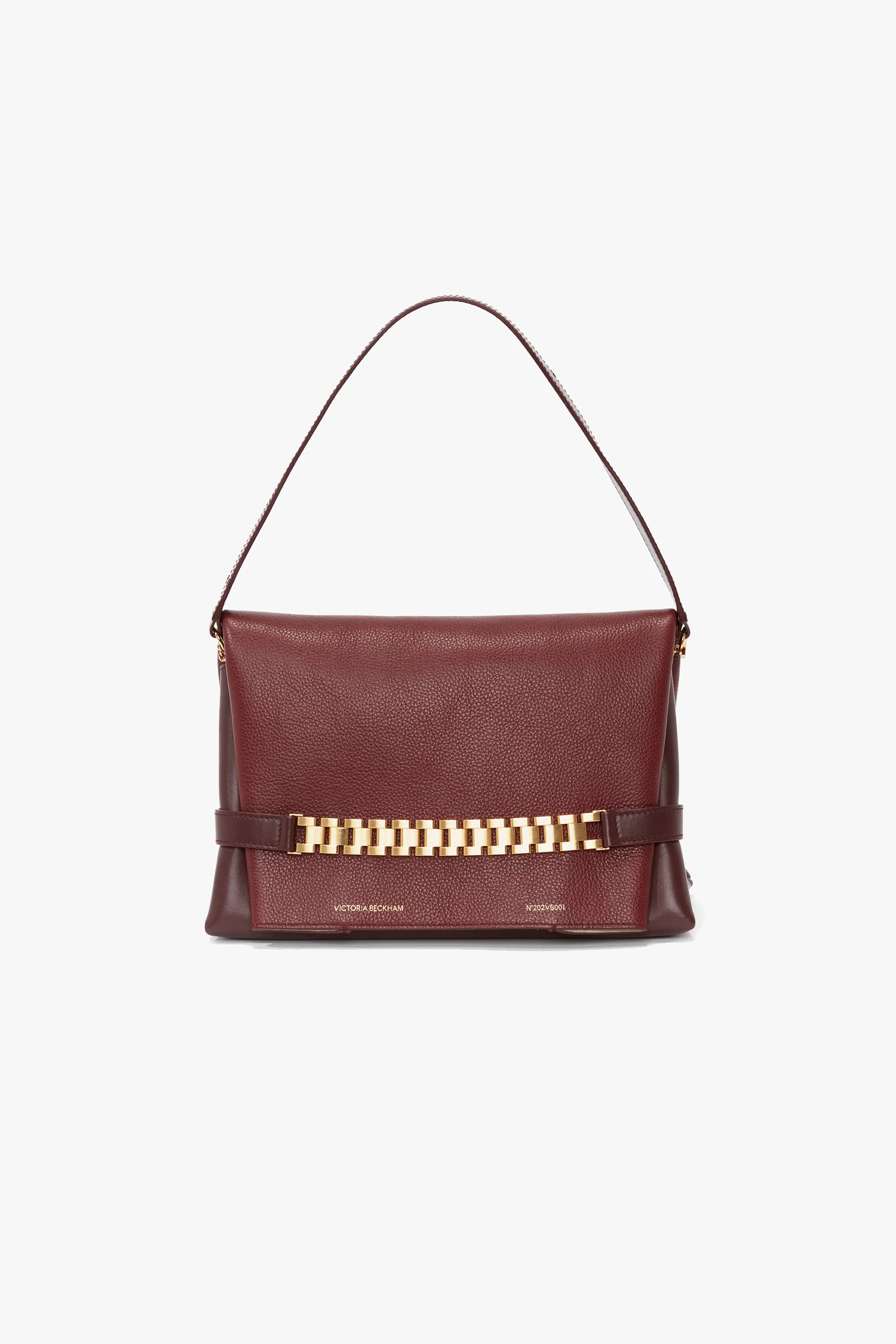 chain pouch with strap in bordeaux grained calf