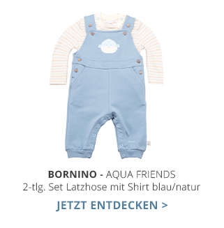 Bornino - Aqua Friends  2-tlg. Set Latzhose mit Shirt Kugelfisch blau/natur