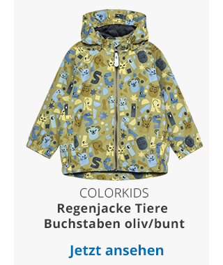 Colorkids  - Regenjacke mit abnehmbarer Kapuze Tiere Buchstaben oliv/bunt
