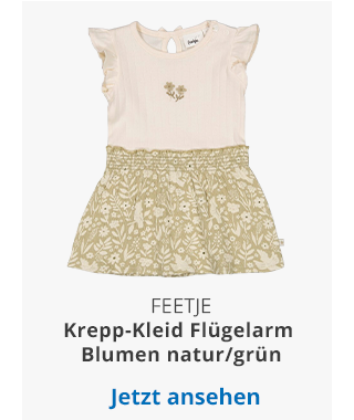 Feetje - Krepp-Kleid Flügelarm Blumen natur/grün