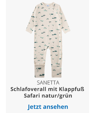 Sanetta - Schlafoverall mit Klappfuß Safari - natur/grün