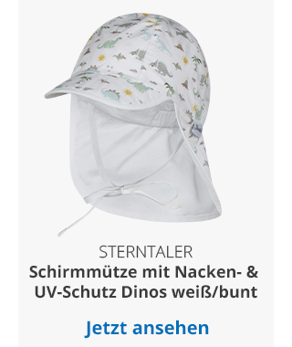 Sterntaler - Schirmmütze mit Nacken- und UV-Schutz Dinos - weiß/bunt