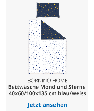 BORNINO HOME  Bettwäsche Mond und Sterne 40x60 / 100x135 cm blau / weiß