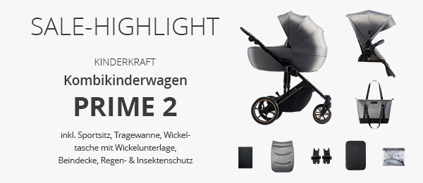 SALE-Highlight: Kinderkraft Kombikinderwagen PRIME 2  inkl. Sportsitz, Tragewanne, Wickeltasche mit Wickelunterlage, Beindecke, Regen- & Insektenschutz