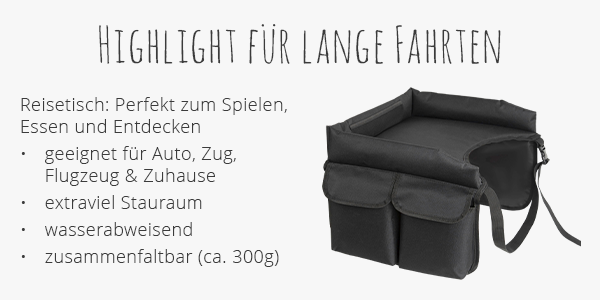 Highlight für lange Reisen Reisetisch: Perfekt zum Spielen, Essen und Entdecken.   → geeignet für Auto, Zug, Flugzeug & Zuhause → extraviel Stauraum → wasserabweisend → zusammenfaltbar ( ca. 300g)