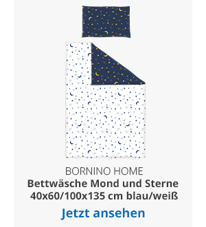 BORNINO HOME Bettwäsche Mond und Sterne 40x60 / 100x135 cm blau / weiß