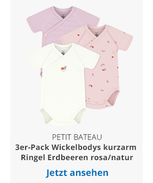  Petit Bateau  3er-Pack Wickelbodys kurzarm Ringel Erdbeeren rosa/natur