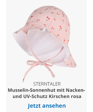 Sterntaler  Musselin-Sonnenhut mit Nacken- und UV-Schutz Kirschen rosa