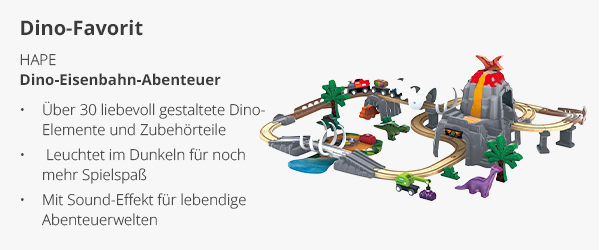 HAPE - Dino-Favorit - Dino-Eisenbahn-Abenteuer - Über 30 liebevoll gestaltete Dino-Elemente und Zubehörteile. Leuchtet im Dunkeln für noch mehr Spielspaß . Mit Sound-Effekt für lebendige Abenteuerwelten