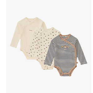 Bornino - Lieblinge  3er-Pack Wickelbodys langarm Bakery Ringel beige/blau