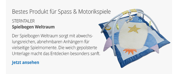 Bestes Produkt für Spass & Motorikspiele - Spielbogen Weltraum - Sterntaler - Der Spielbogen Weltraum sorgt mit abwechslungsreichen, abnehmbaren Anhängern für vielseitige Spielmomente. Die weich gepolsterte Unterlage macht das Entdecken besonders sanft.  Jetzt ansehen → 