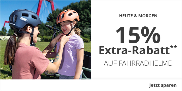 Heute & Morgen - 15% Extra-Rabatt** auf Fahrradhelme - Jetzt sparen!