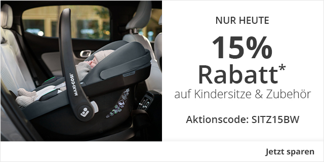 Nur heute - Sicher unterwegs von Anfang an  - 15% Rabatt* auf Kindersitze & Zubehör