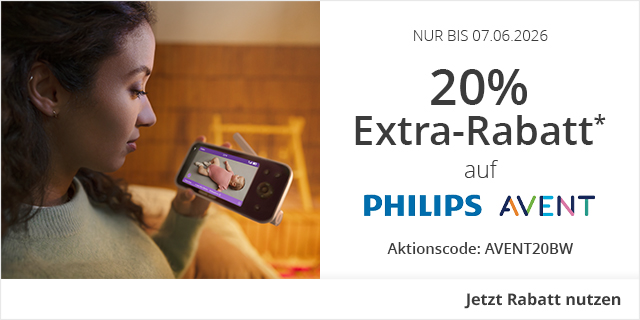Nur bis 07.06.2026 - 20% EXTRA-RABATT* auf Philips Avent - Dein Aktionscode: AVENT20BW
