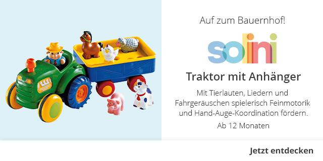 solini Traktor mit Anhänger . Auf zum Bauernhof! - Fördert spielerisch die Feinmotorik und Hand-Auge-Koordination.