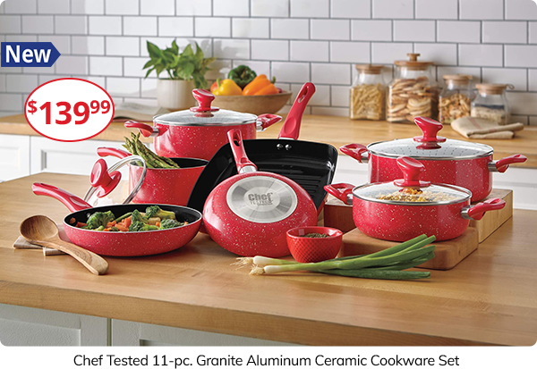 New. Chef Tested 11-pc. Granite Aluminum Ceramic Cookware Set. $139.99