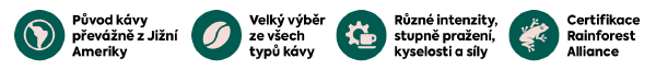 Banner: Tira - káva, co má styl. Původ kávy převážně z Jižní Ameriky. Velký výběr ze všech typů kávy. Různé intenzity, stupně pražení, kyselosti a síly. Certifikace Rainforest Alliance.