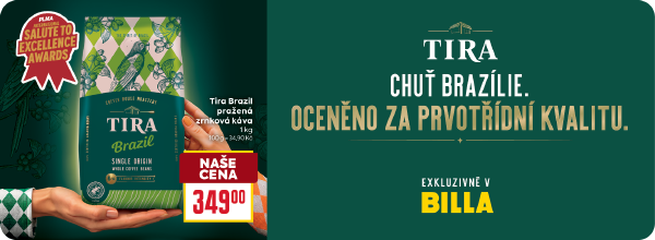 Banner: Tira Brazil Single Origin 1 kg za 349 Kč.- Exkluzivně v Bille. Chuť Brazílie. Oceněno za prvotřídní kvalitu - vítěz ocenění PLMA International.