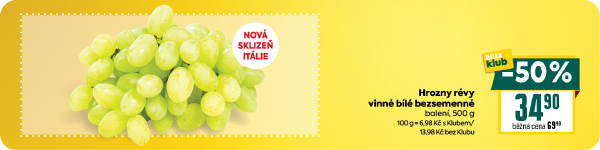Banner: Hrozny révy vinné bezsemenné 500 g za 34,90 Kč s BILLA klubem.