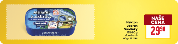 Banner: Nekton Jadran Sardinky 125 g/ 90 g za 29,90 Kč.