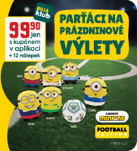 Banner: Mimoni - parťáci na prázdninové výlety - 99,90 Kč jen s kupónem v aplikaci + 12 nálepek.