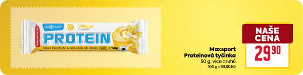 Banner: Maxsport Proteinová tyčinka 50 g za 29,90 Kč.