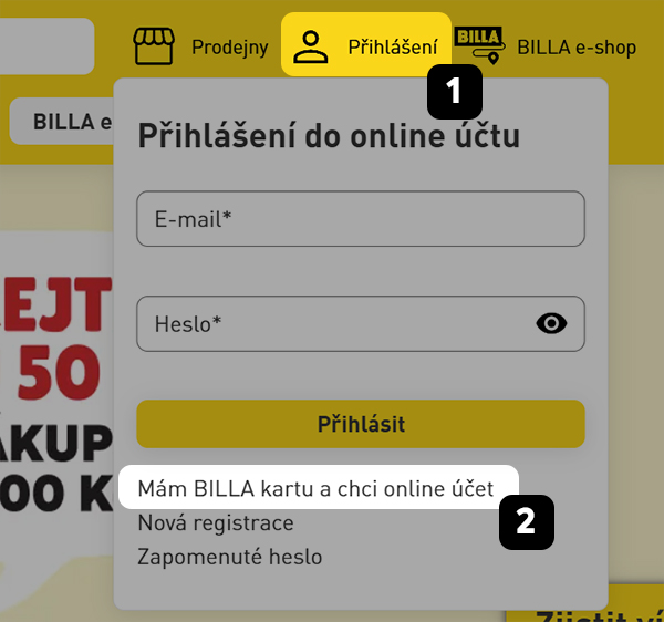 BILLA klub registrace