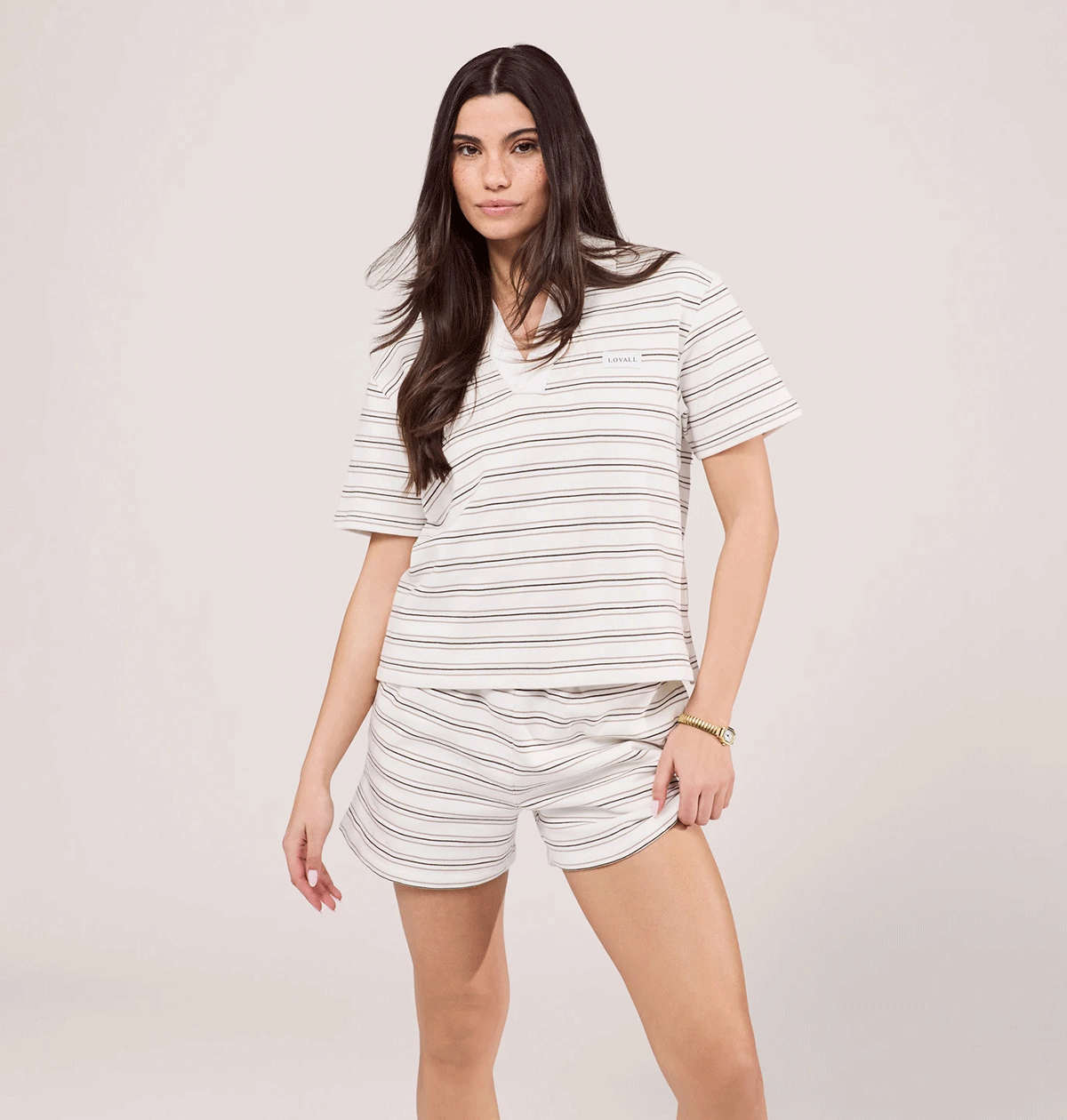 COLLARED TOP SET STONE STRIPE
