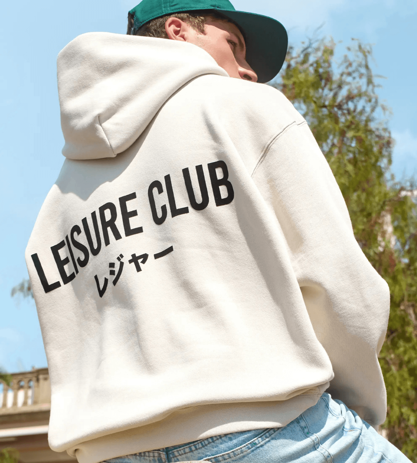 Leisure Club Print Oversized Hoodie in Cloud