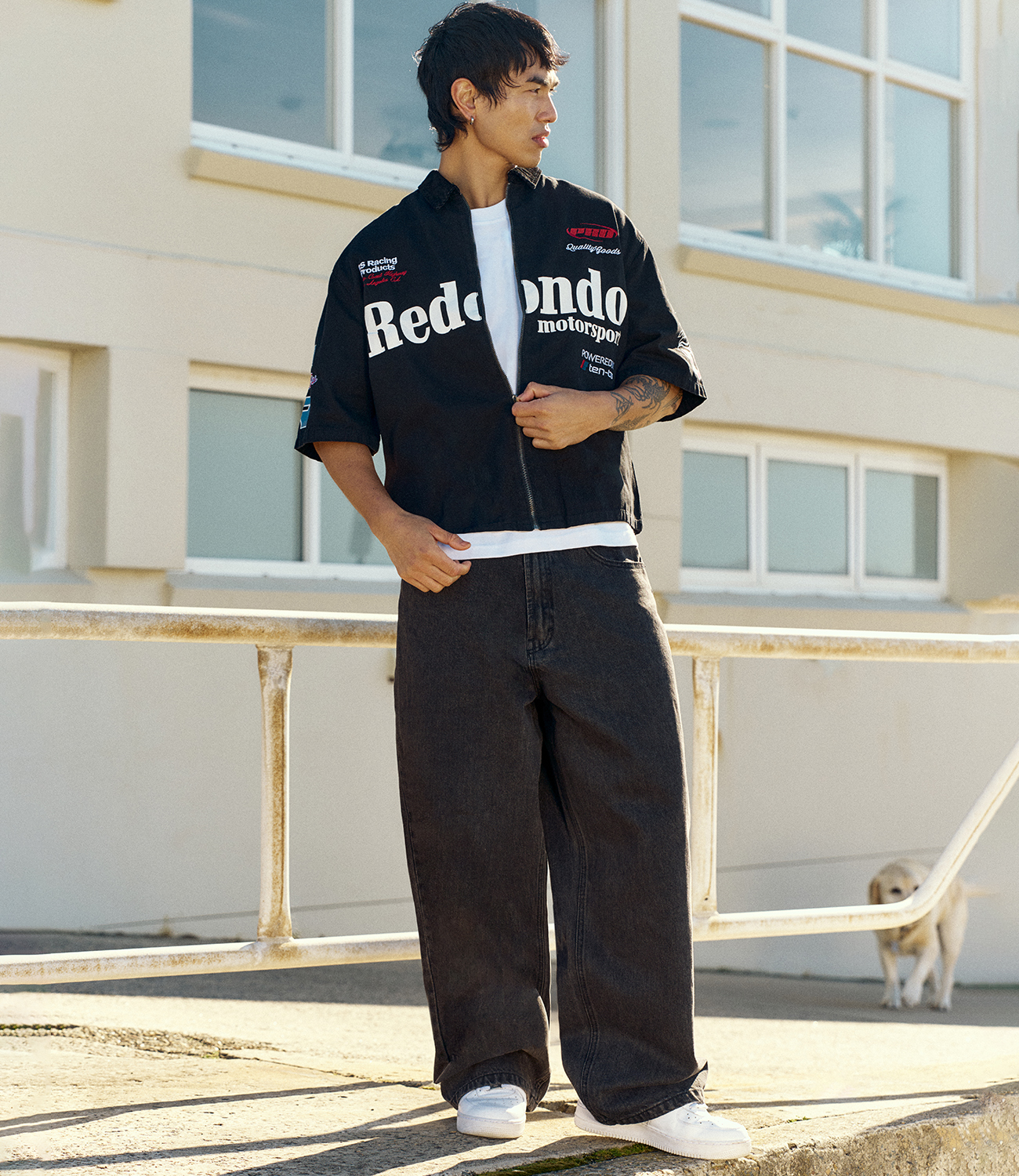 Redondo Supply Zip Up Short Sleeve Shirt in Black