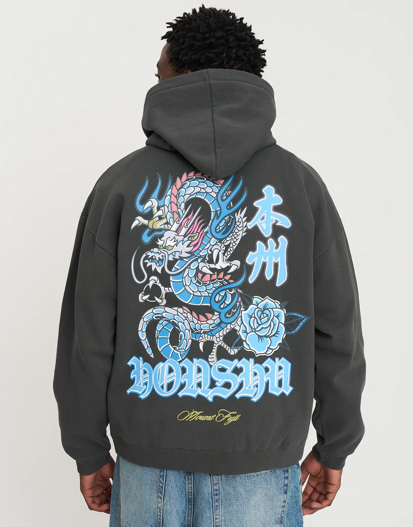 Honshu Dragon Oversized Hoodie in Pewter Grey