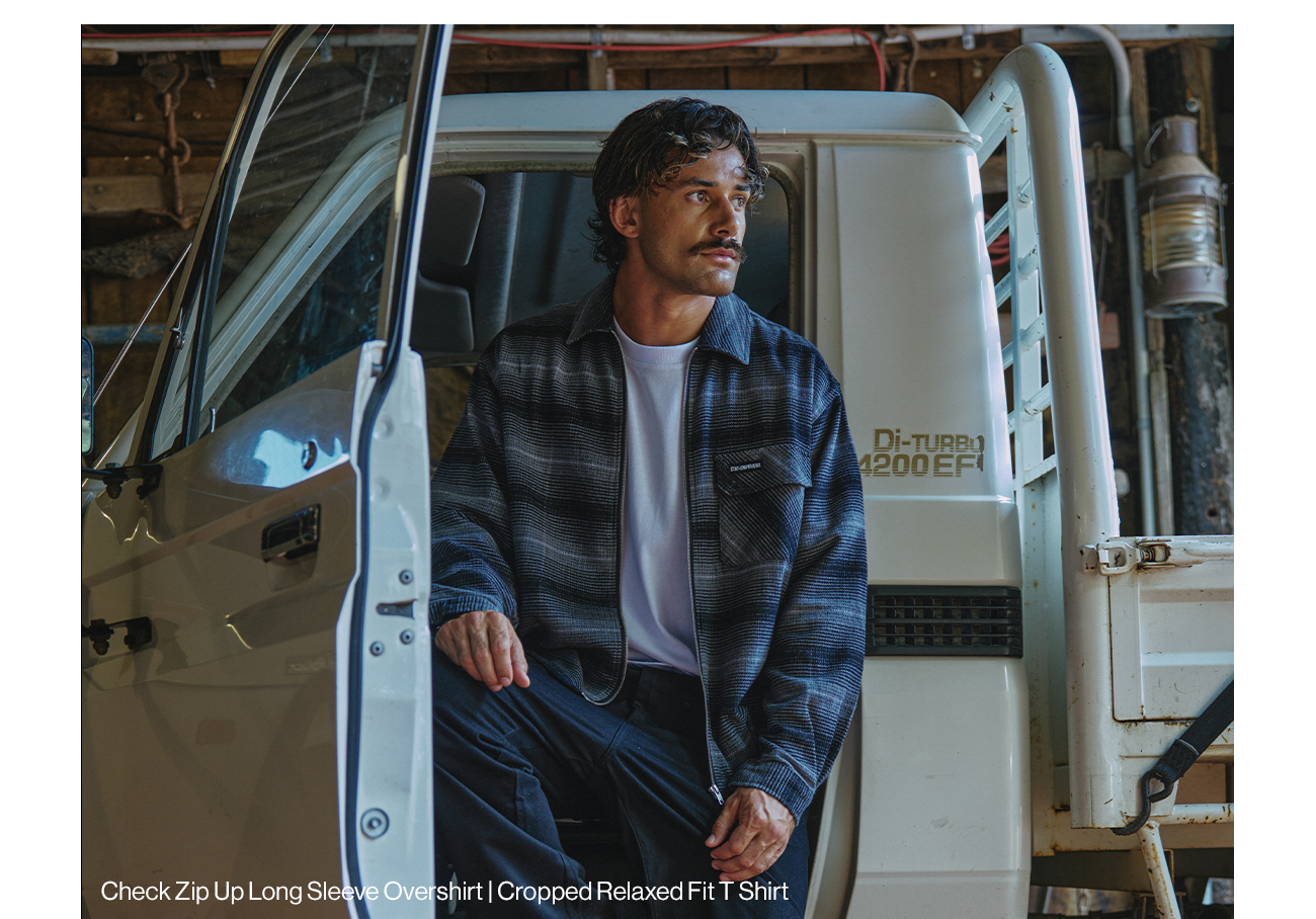 Check Zip Up Long Sleeve Overshirt in Grey Check