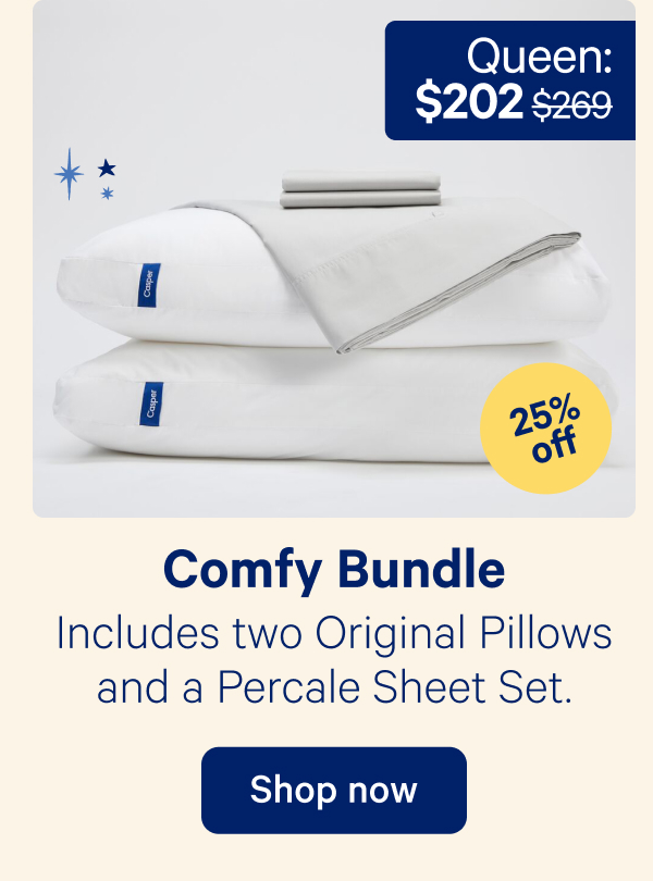 Comfy Bundle; Includes two Original Pillows and a Percale Sheet Set.